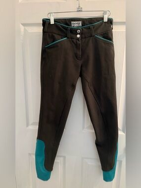 Dover Black Equestrian Breeches with Teal Accents
